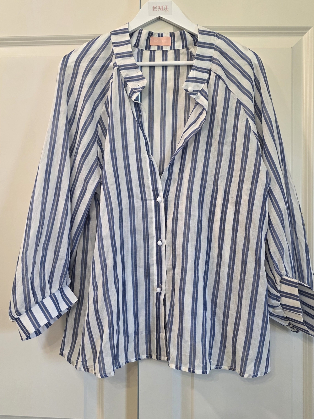 Striped Button-Front Women’s Shirt - Blue & White